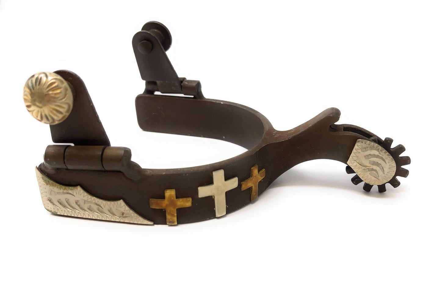 AJ Tack Youth Antique Brown Three Cross Western Spurs