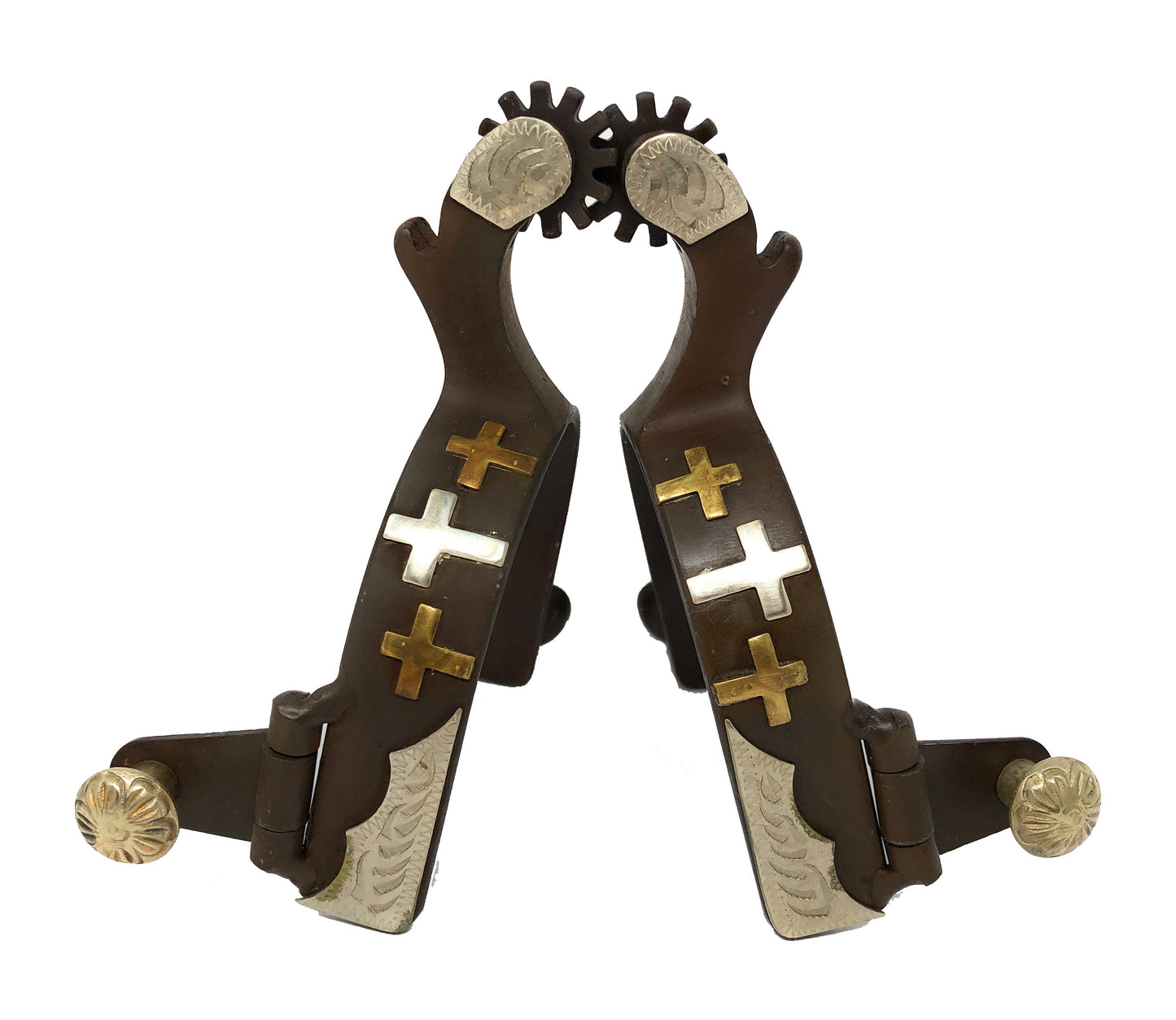 AJ Tack Youth Antique Brown Three Cross Western Spurs
