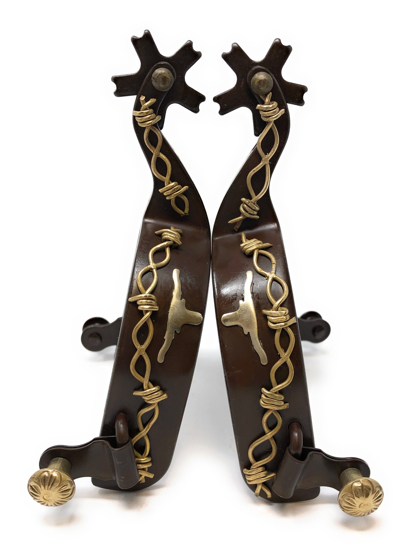 AJ Tack Men's Antique Brown Longhorn and Barbwire Spurs