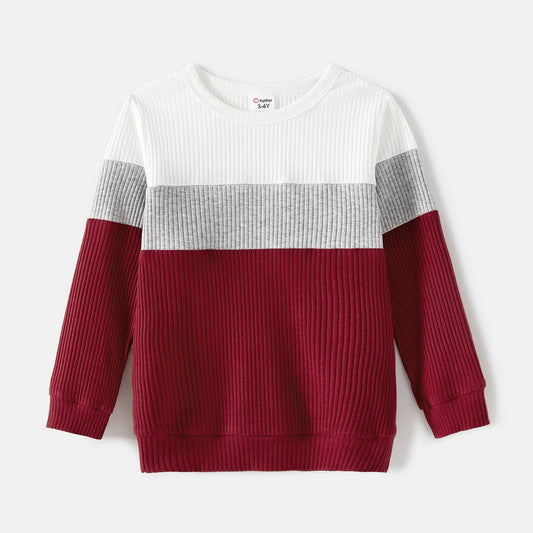 Family Matching Color-Block Tops and Flutter Dresses Sets: Burgundy