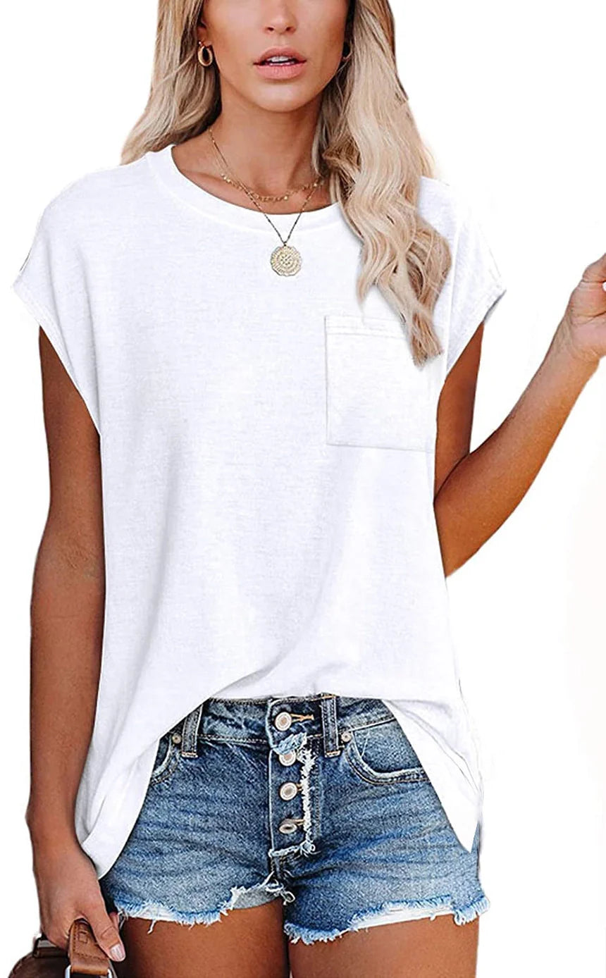 Loose Fit Cap Sleeve Tee - White