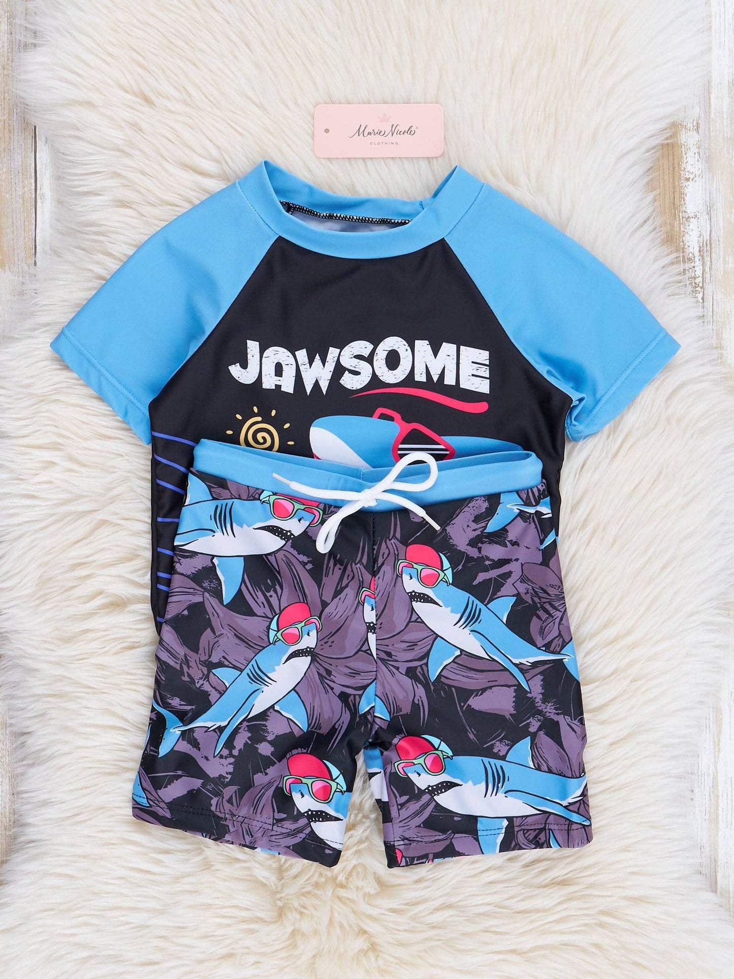 "Jaw-some" Raglan Rash Guard Swimsuit