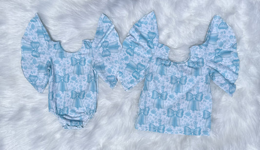 Blue Bows Flutter Sleeve Leo (FINAL SALE)