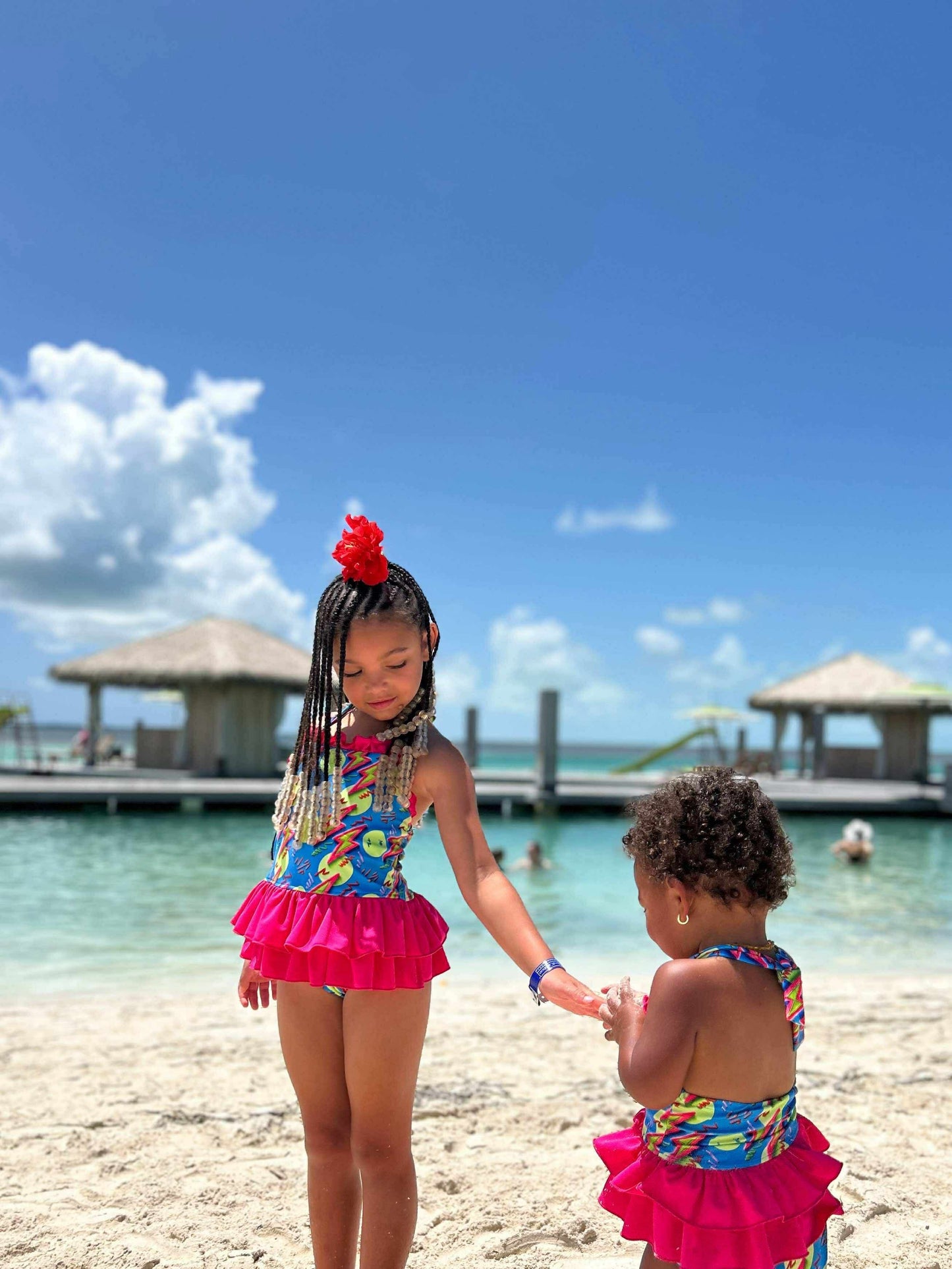 Neon Bolts Ruffled Swim Suit (FINAL SALE)