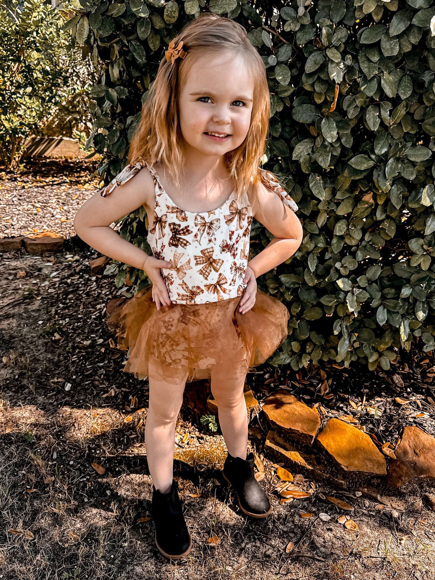 Fall bows mesh tie romper