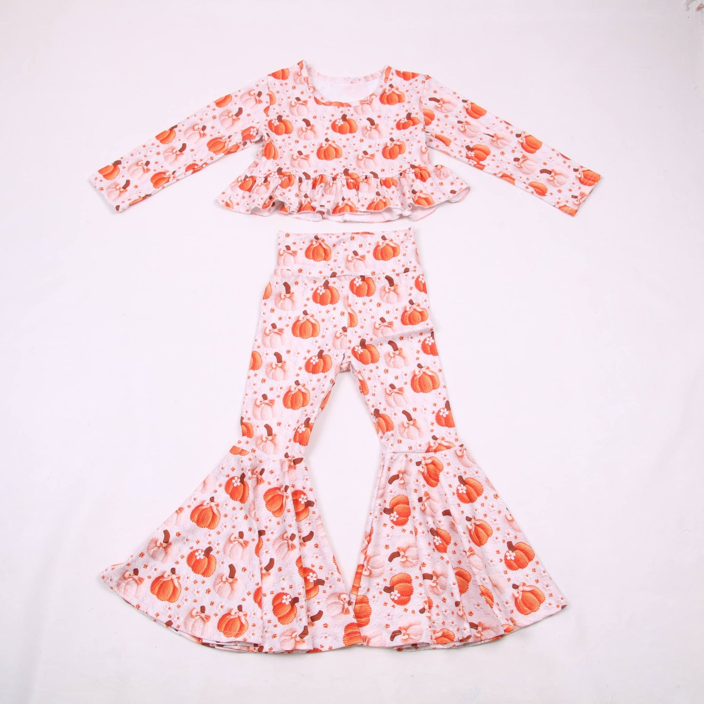 Pumpkin bow high waisted ruffle bell set