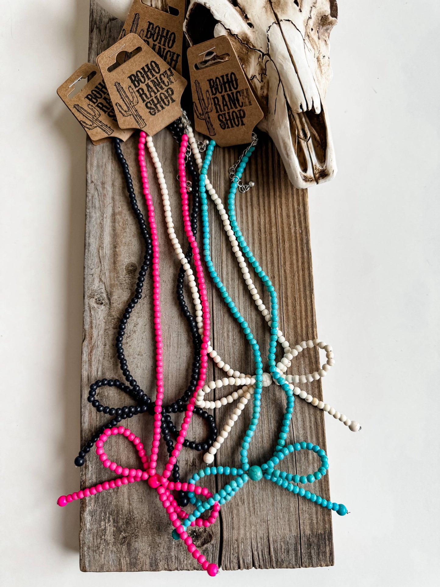 Western Navajo Bead Colored Bow Necklace