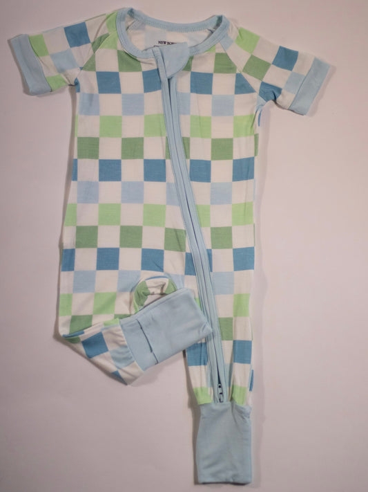 Ocean Checks Bamboo Short Sleeve Sleeper (FINAL SALE)