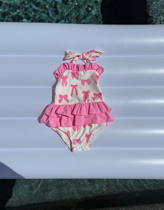 Pink Bows Ruffled Swim Suit (FINAL SALE)