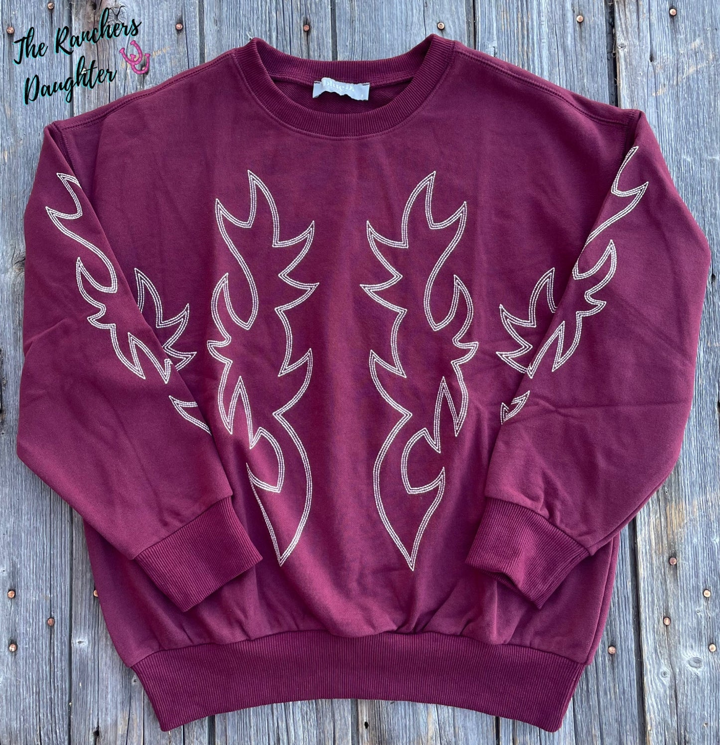 Western Boot Stitch Burgundy Sweatshirt