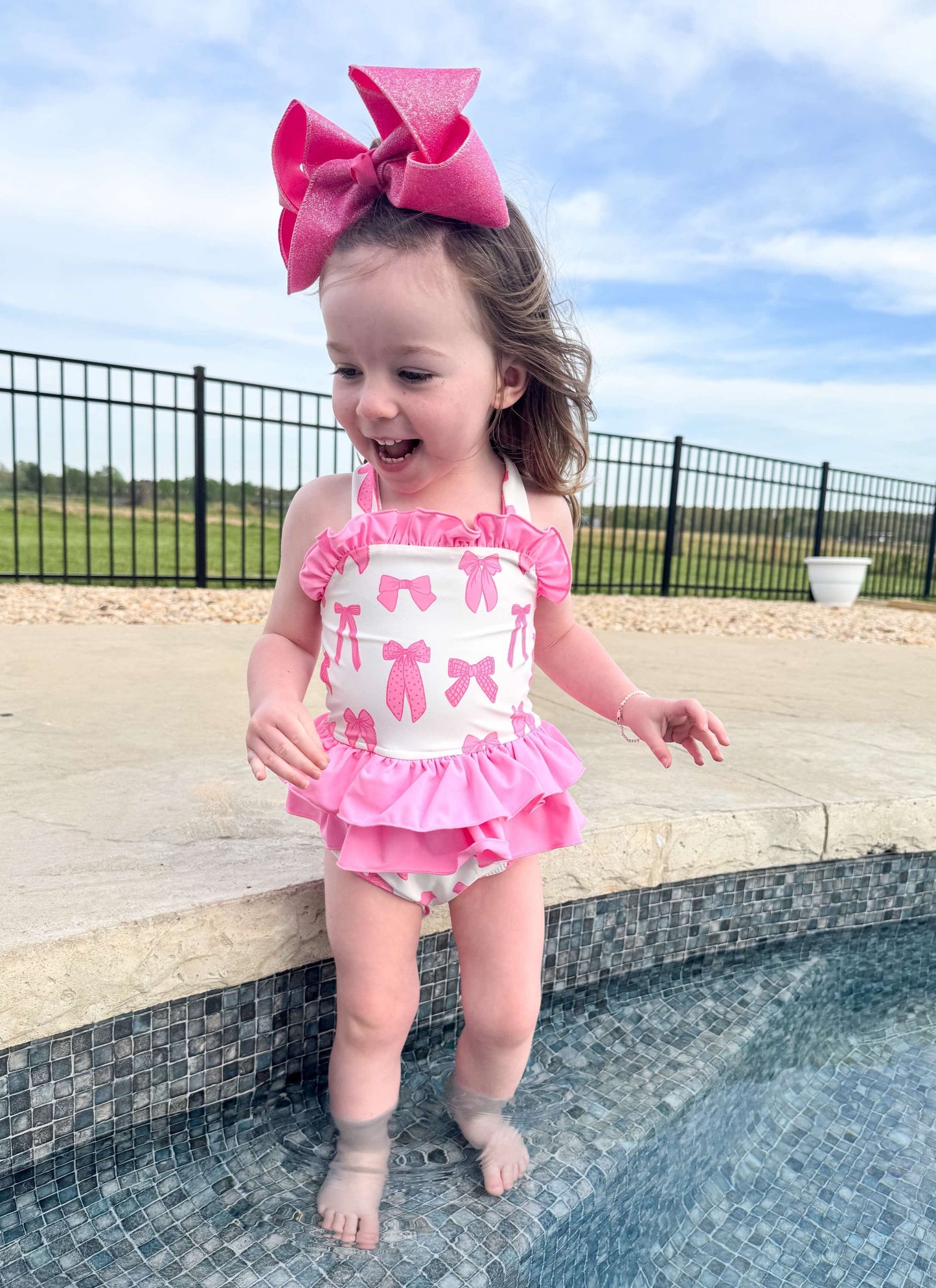 Pink Bows Ruffled Swim Suit (FINAL SALE)