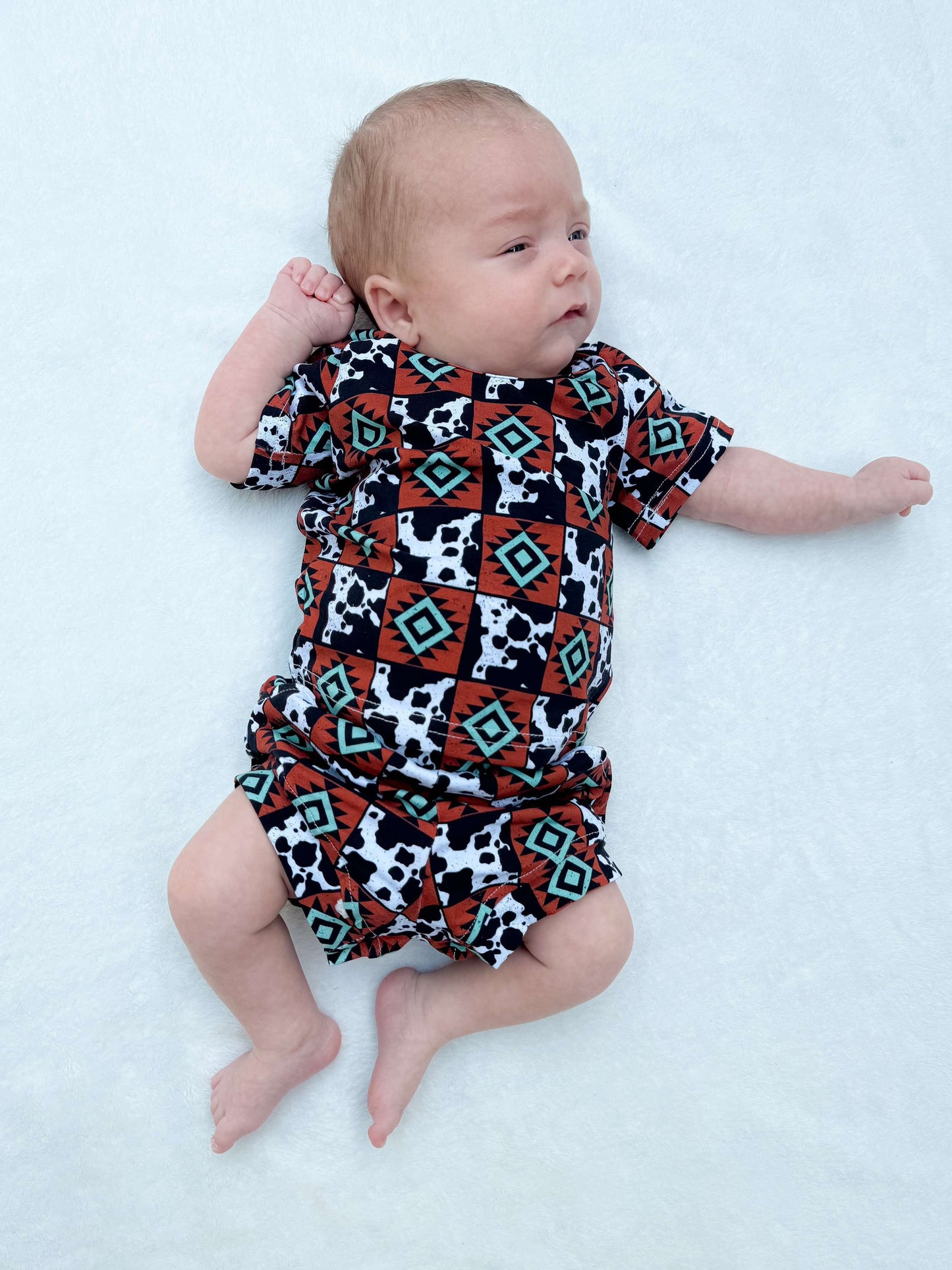 Cow & Aztec Checkered Short Set (FINAL SALE)