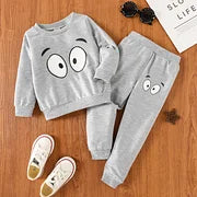 2 PCS Boy/Girl Eye Print  Pull Over Sweat Shirt Pant Set