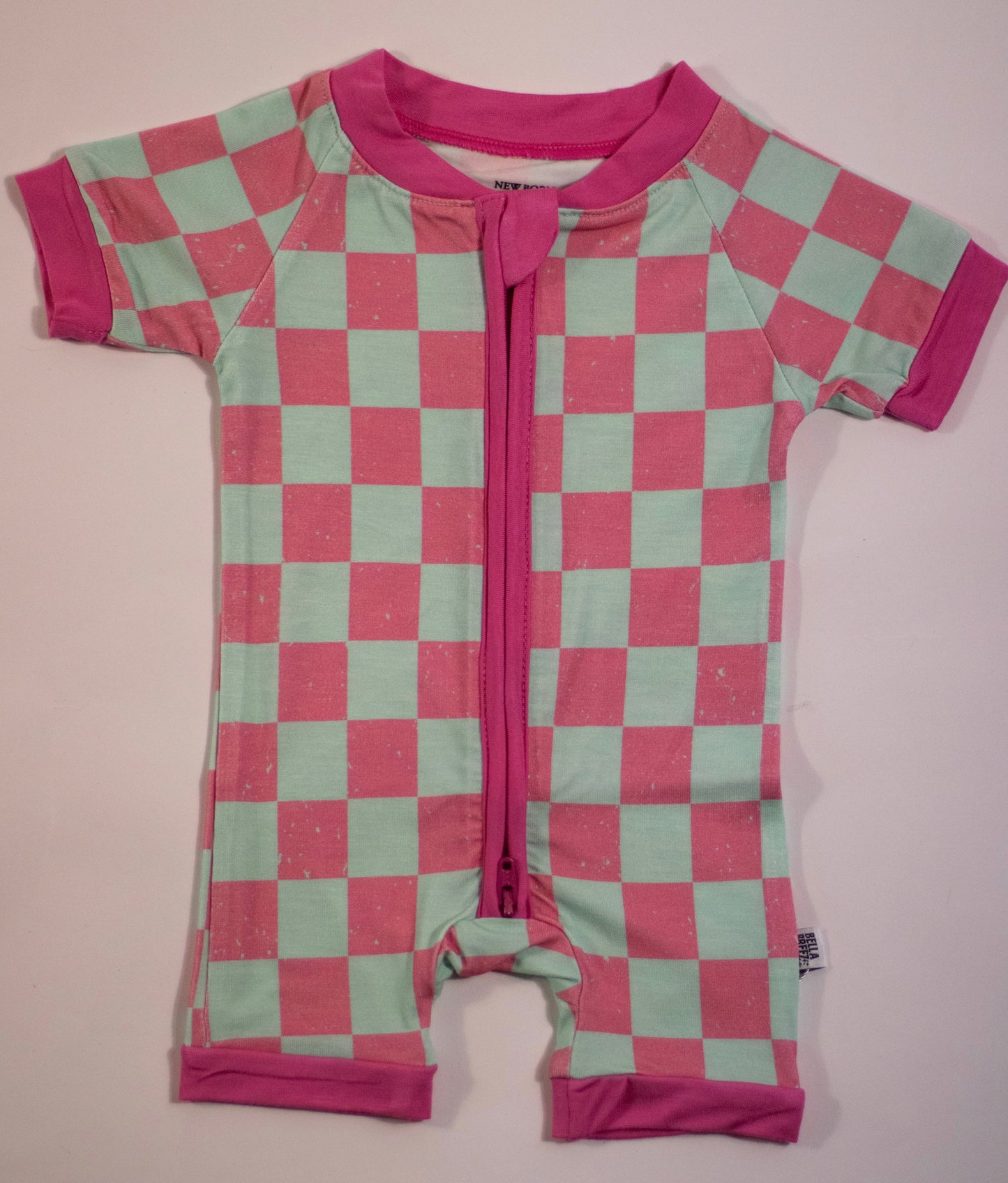 Bubblegum Checks Bamboo Shortie Romper (FINAL SALE)