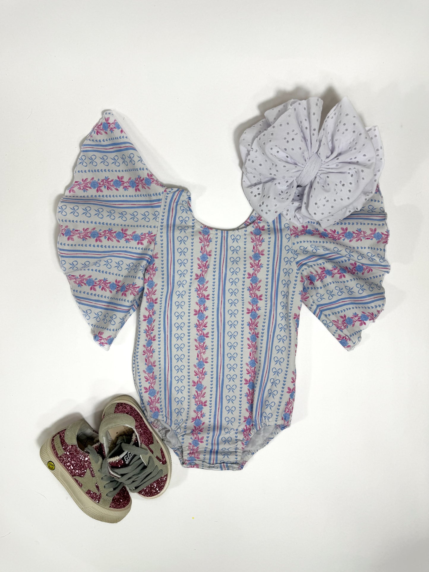 Blue Floral Bell Sleeve Leo/Top (FINAL SALE)