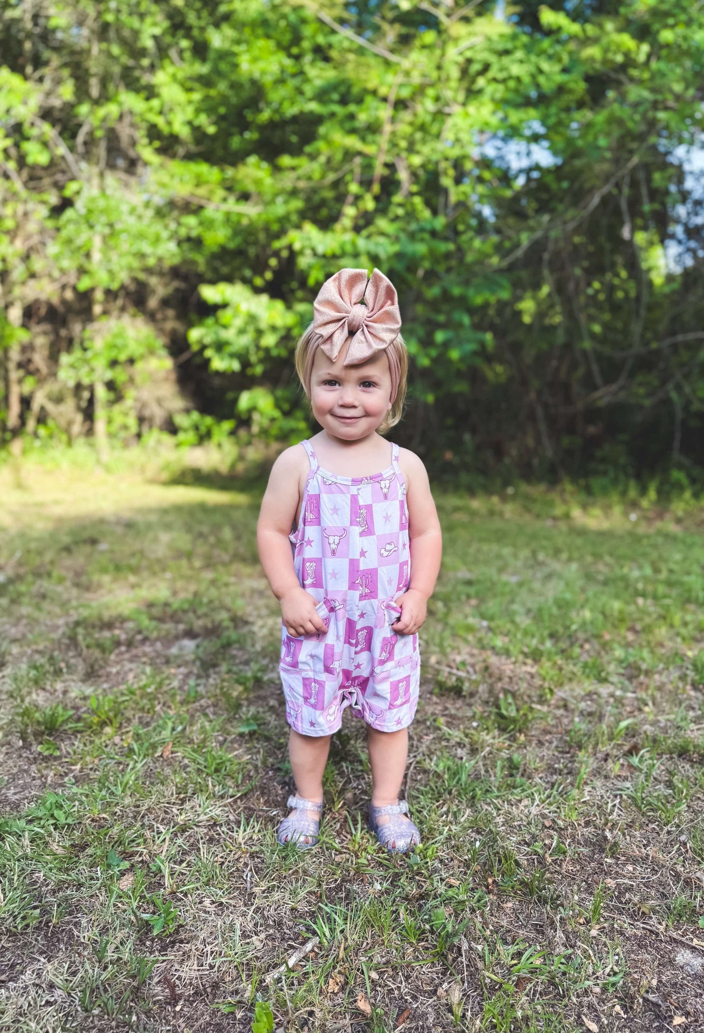 Pink Western Checkered Romper (FINAL SALE)