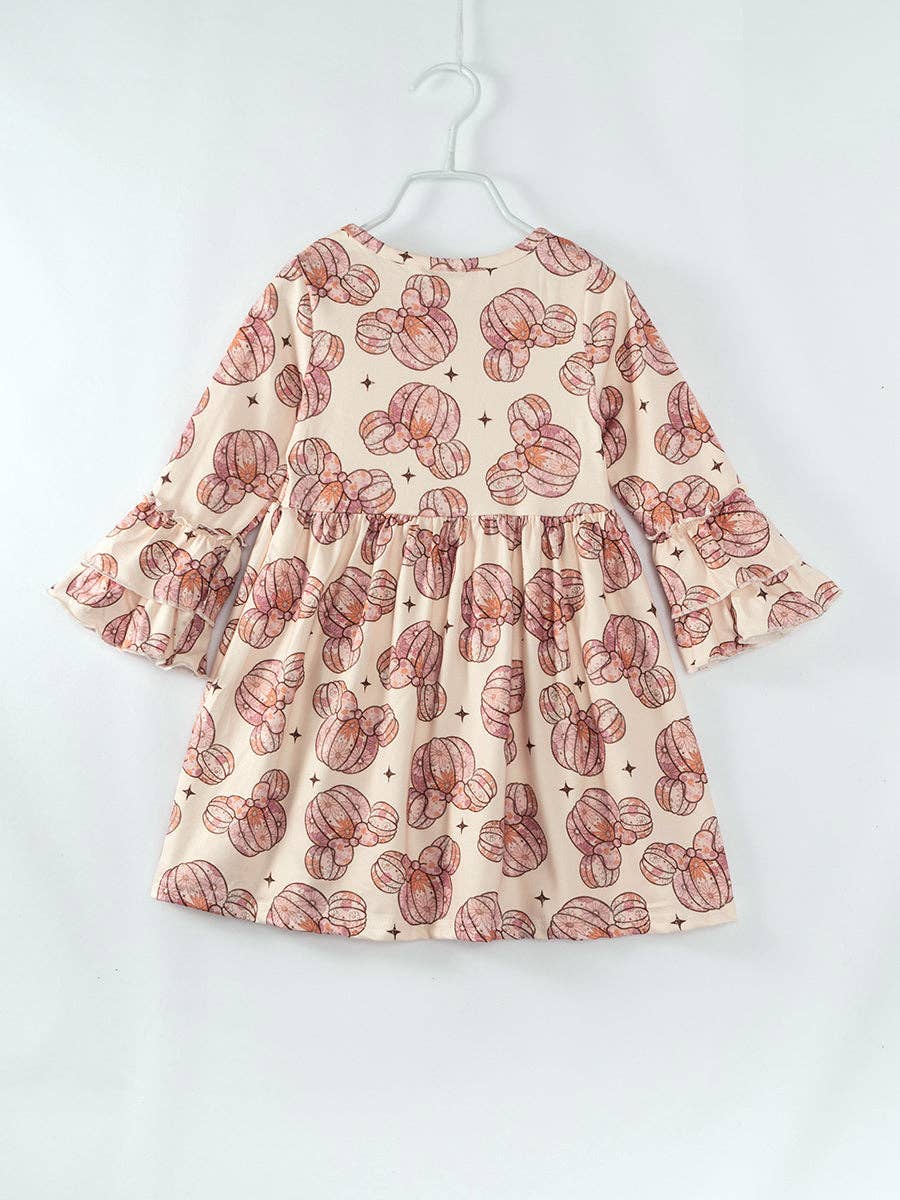 Floral Pumpkin Print Girl Dress