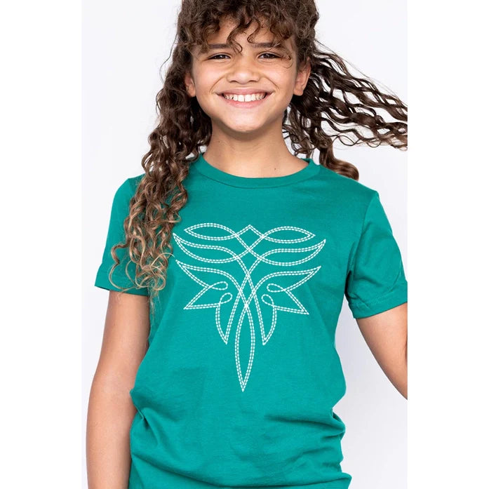 Kids Kelly Green Fancy Boot Stitch Tee