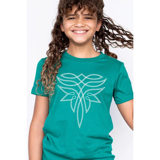 Kids Kelly Green Fancy Boot Stitch Tee