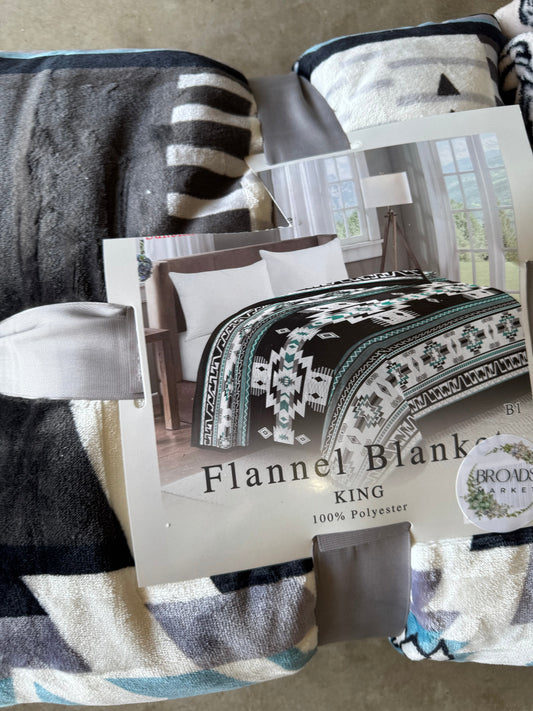 Josh Black & Blue Aztec Super Plush Blanket 93X88