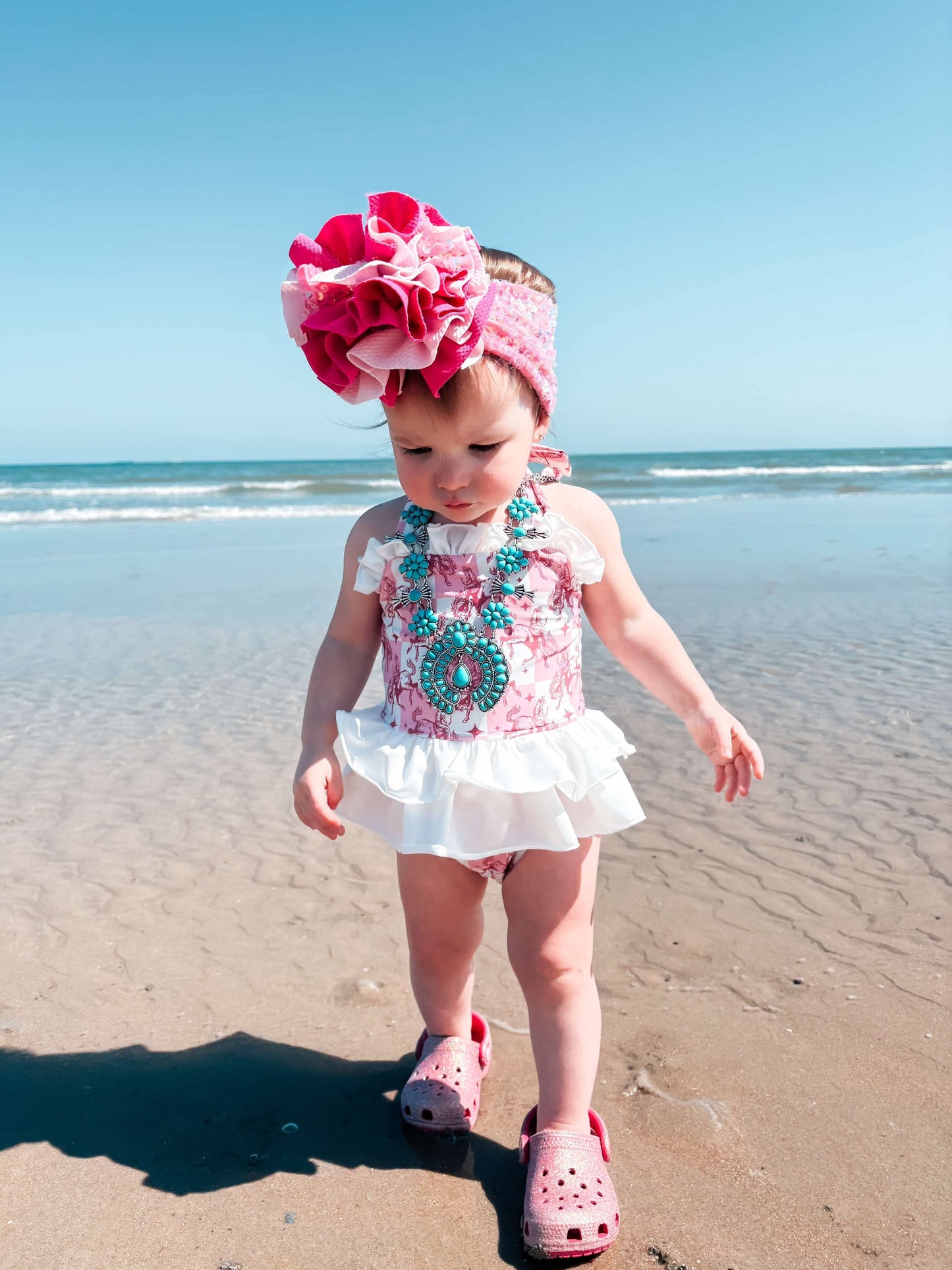 Pink Buckin’ Broncs Ruffled Swim Suit (FINAL SALE)