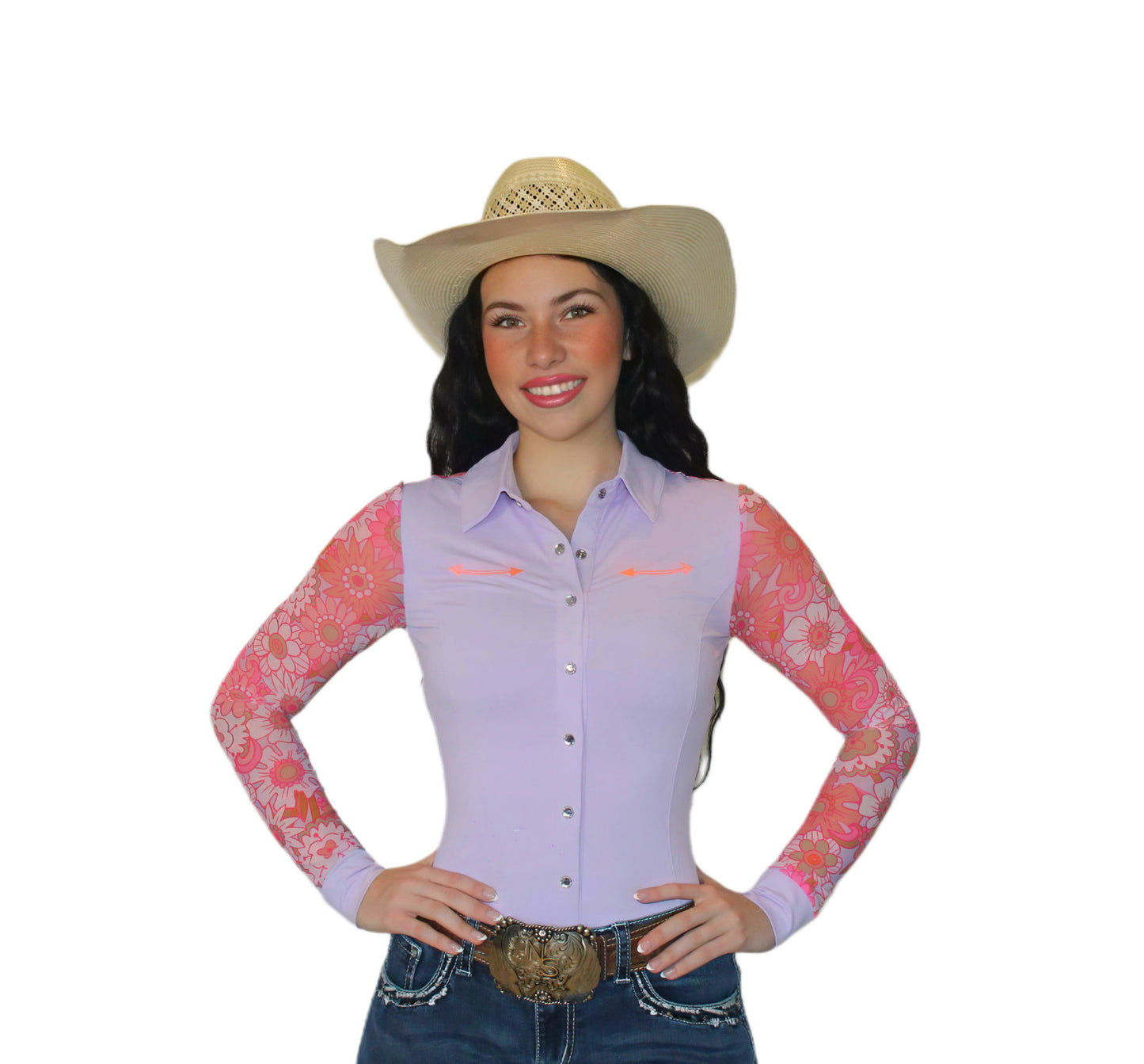 AeroTEQ Lilac Bloom Mesh Pearl Snap Rodeo Shirt