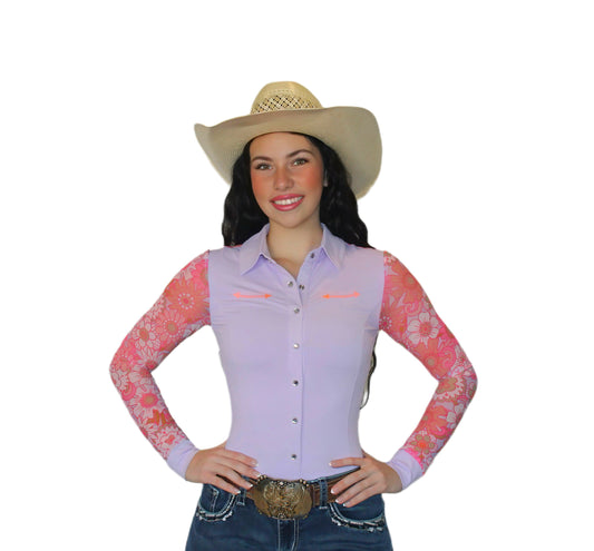 AeroTEQ Lilac Bloom Mesh Pearl Snap Rodeo Shirt