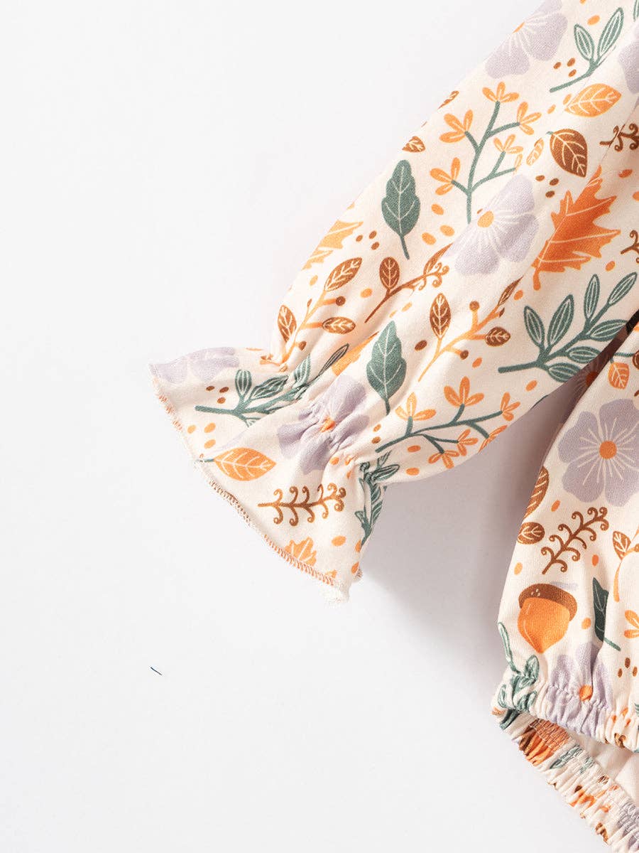 2025 NEW Green Pocket Floral Print Ruffle Baby Girl Romper