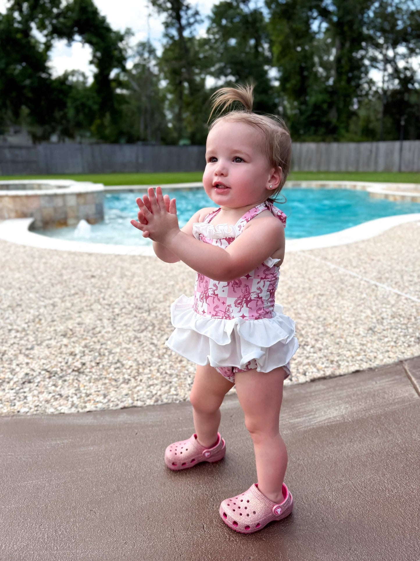 Pink Buckin’ Broncs Ruffled Swim Suit (FINAL SALE)