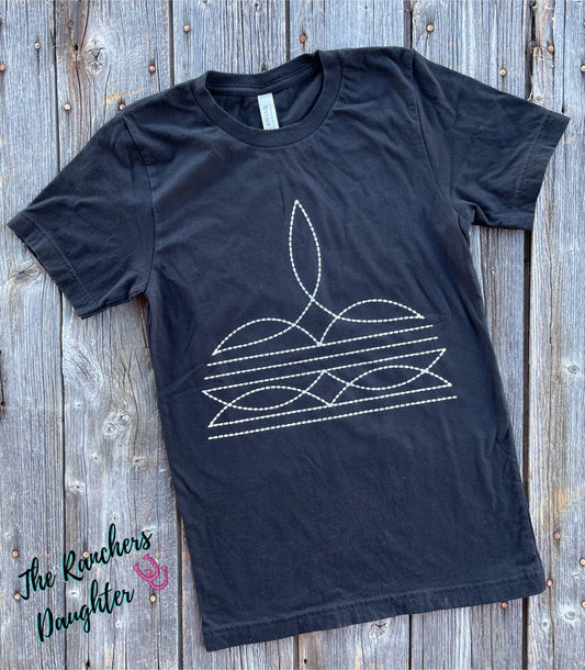 Black Boot Stitch Tee - Bella Canvas
