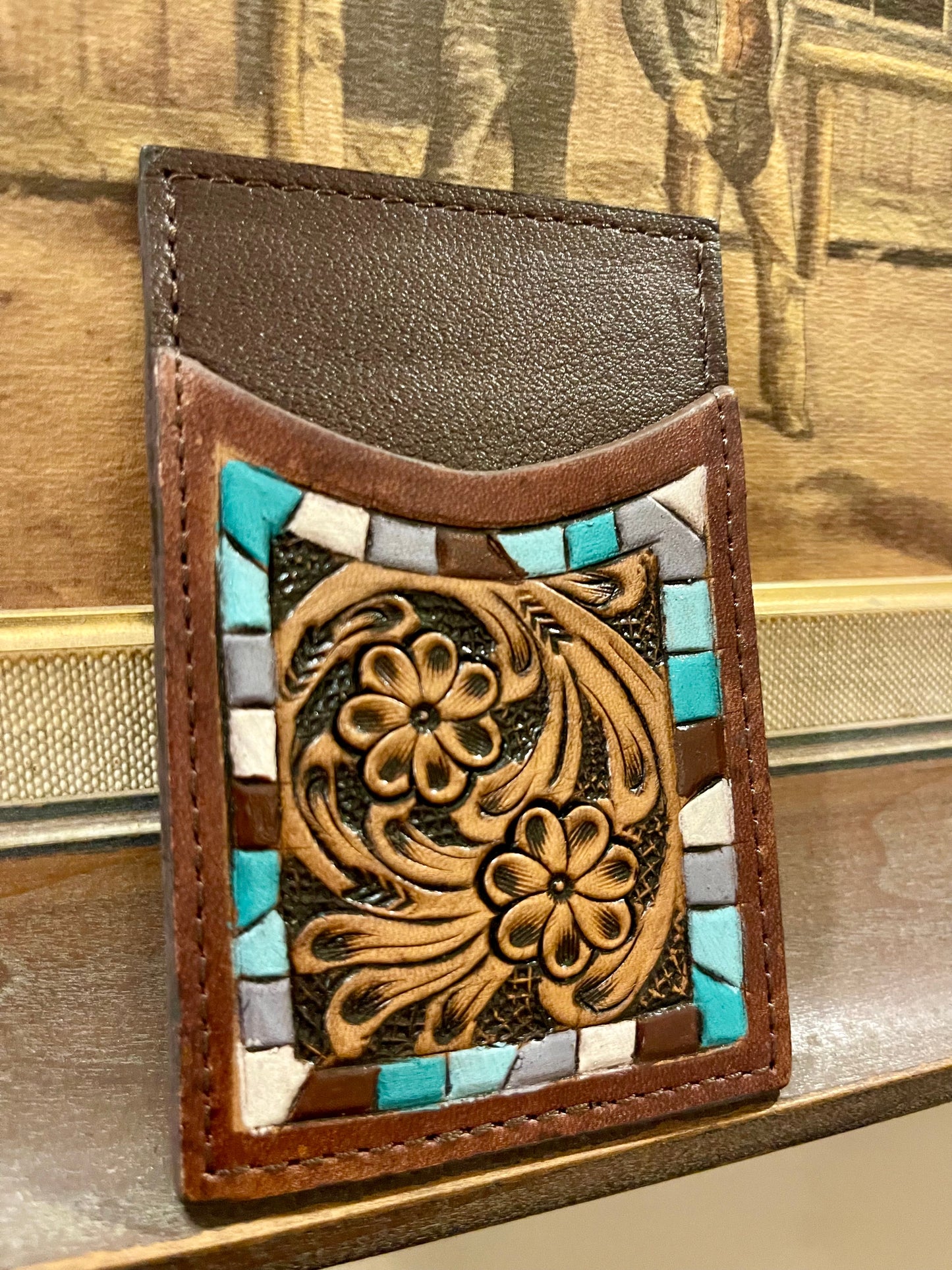 Tooled Leather Card Wallet