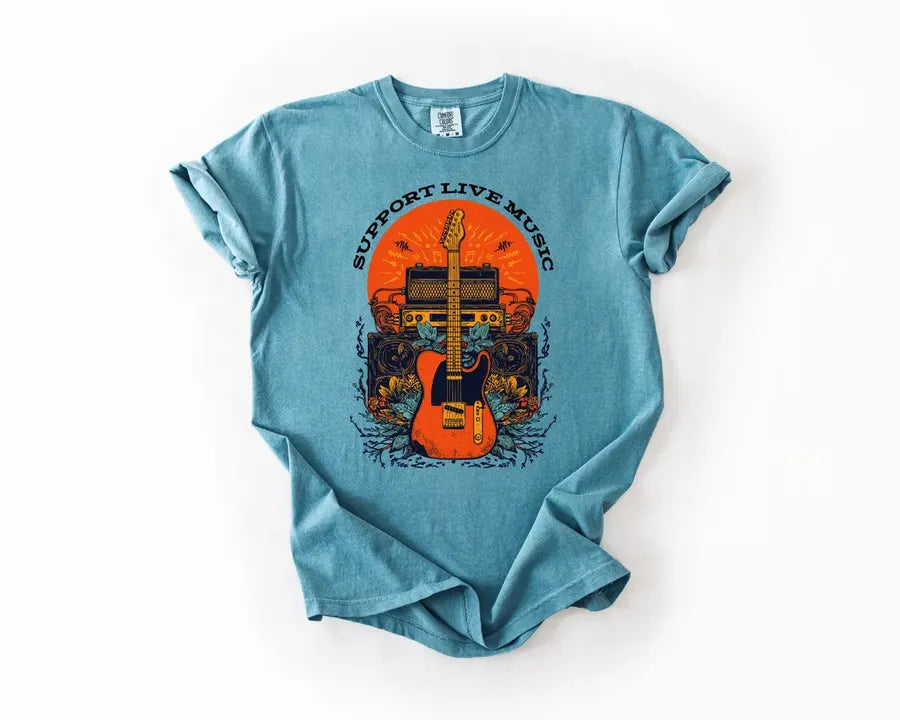Boho Guitar SUPPORT LIVE MUSIC Unisex Tee