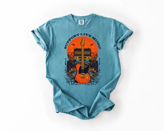 Boho Guitar SUPPORT LIVE MUSIC Unisex Tee