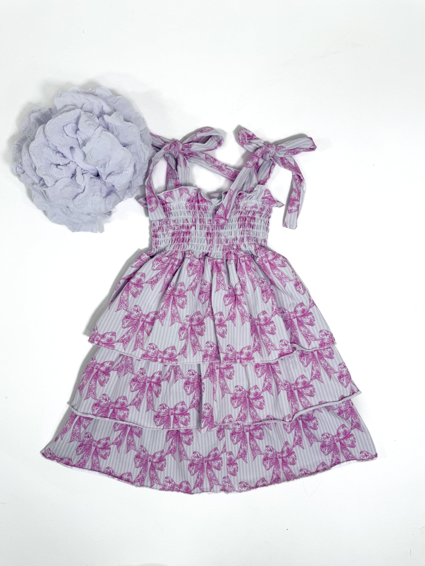 Pink Toile Bow Ruffled Dress (FINAL SALE)