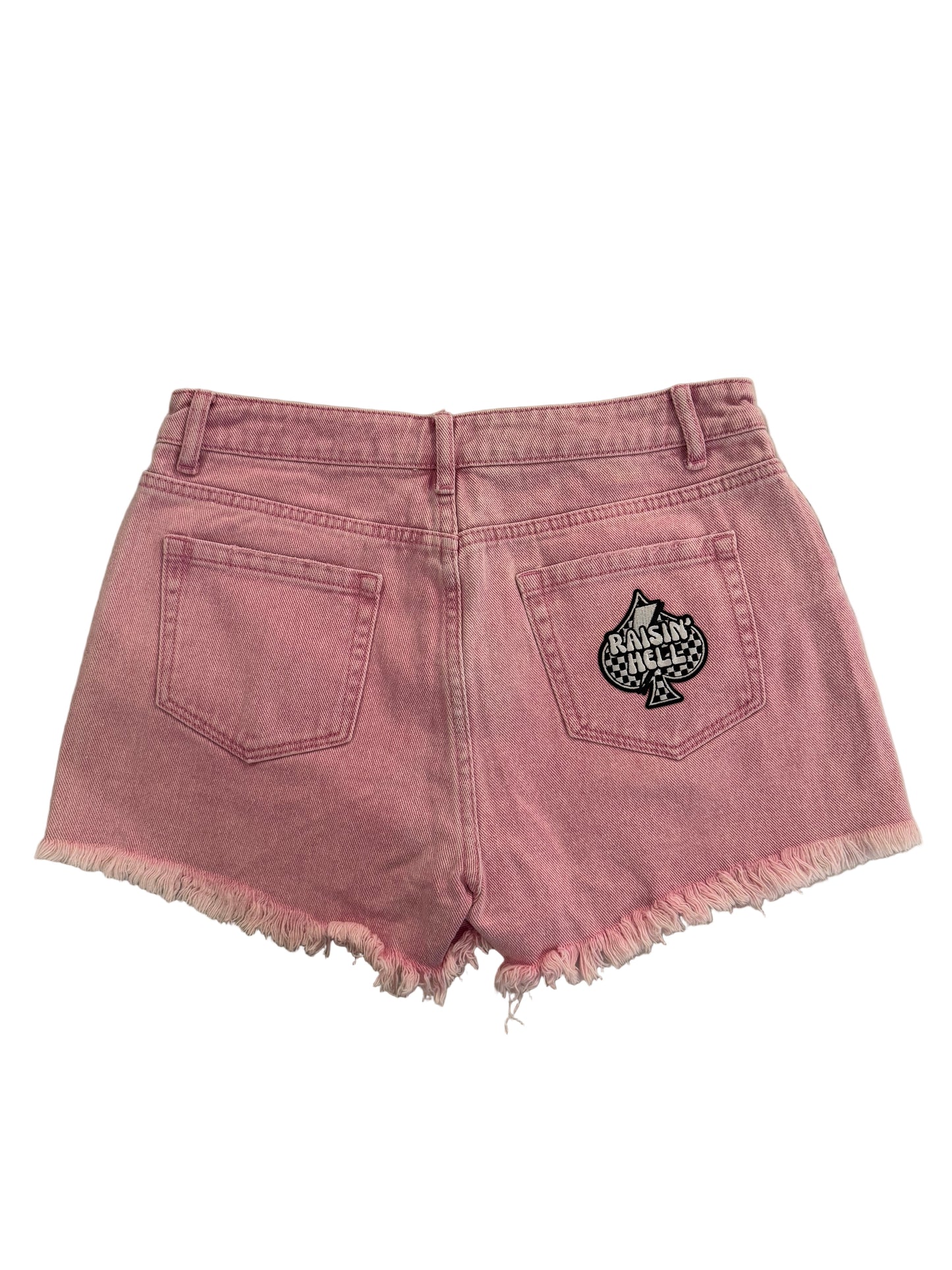 Pink High Rise Crossover Waist Denim Shorts