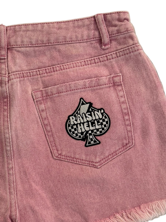 Pink High Rise Crossover Waist Denim Shorts
