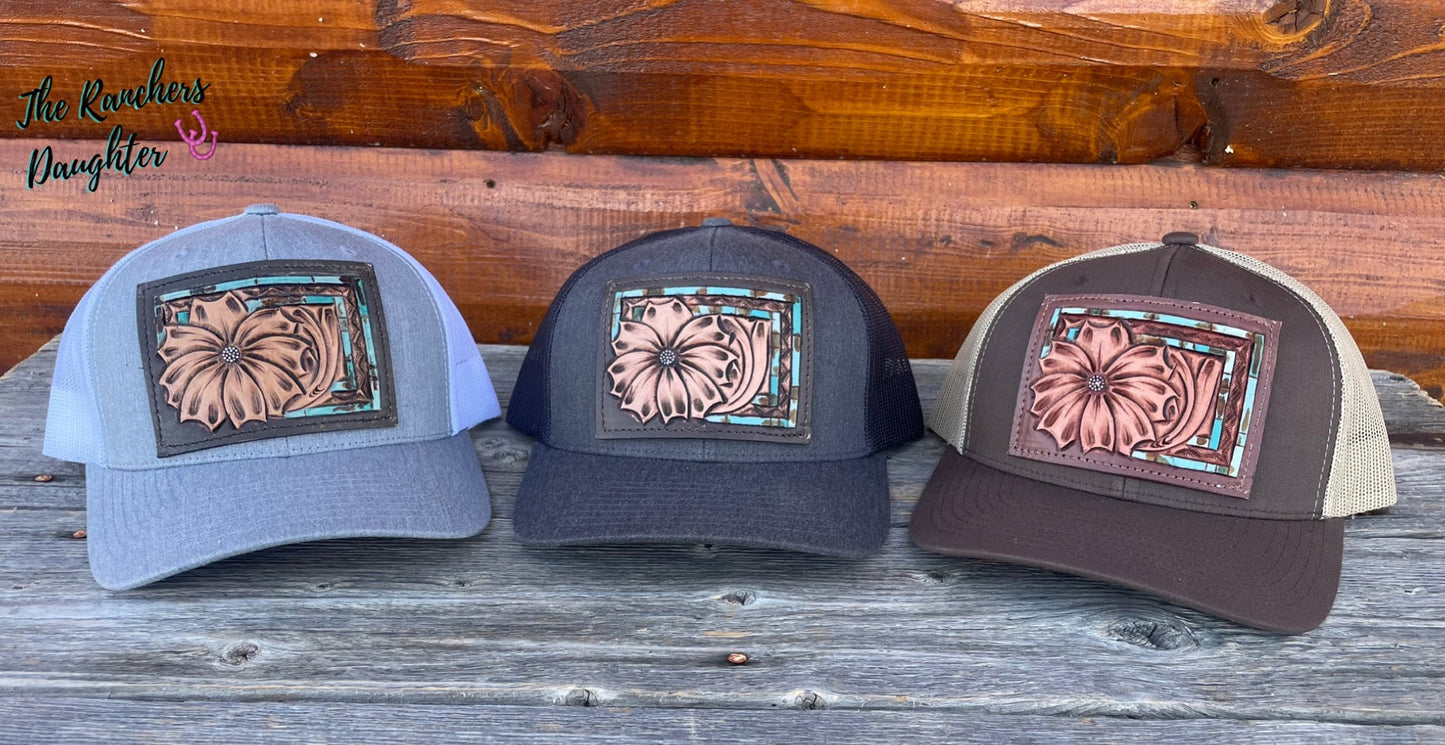 Daisy Leather Patch Trucker Cap