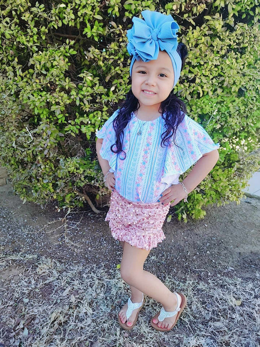 Blue Floral Bell Sleeve Leo/Top (FINAL SALE)