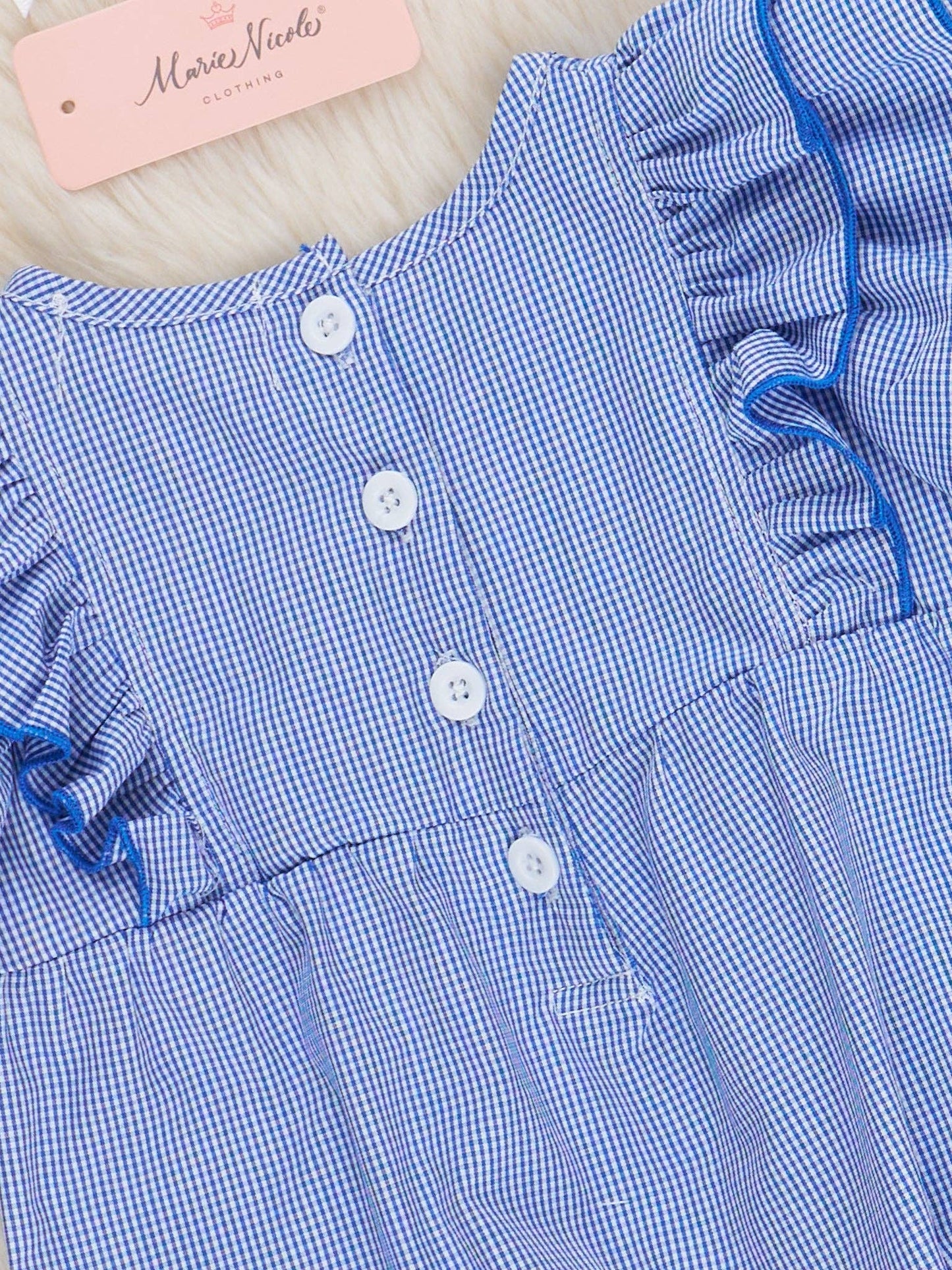 Blue Stripe Cotton Embroidered Football Ruffle Bubble