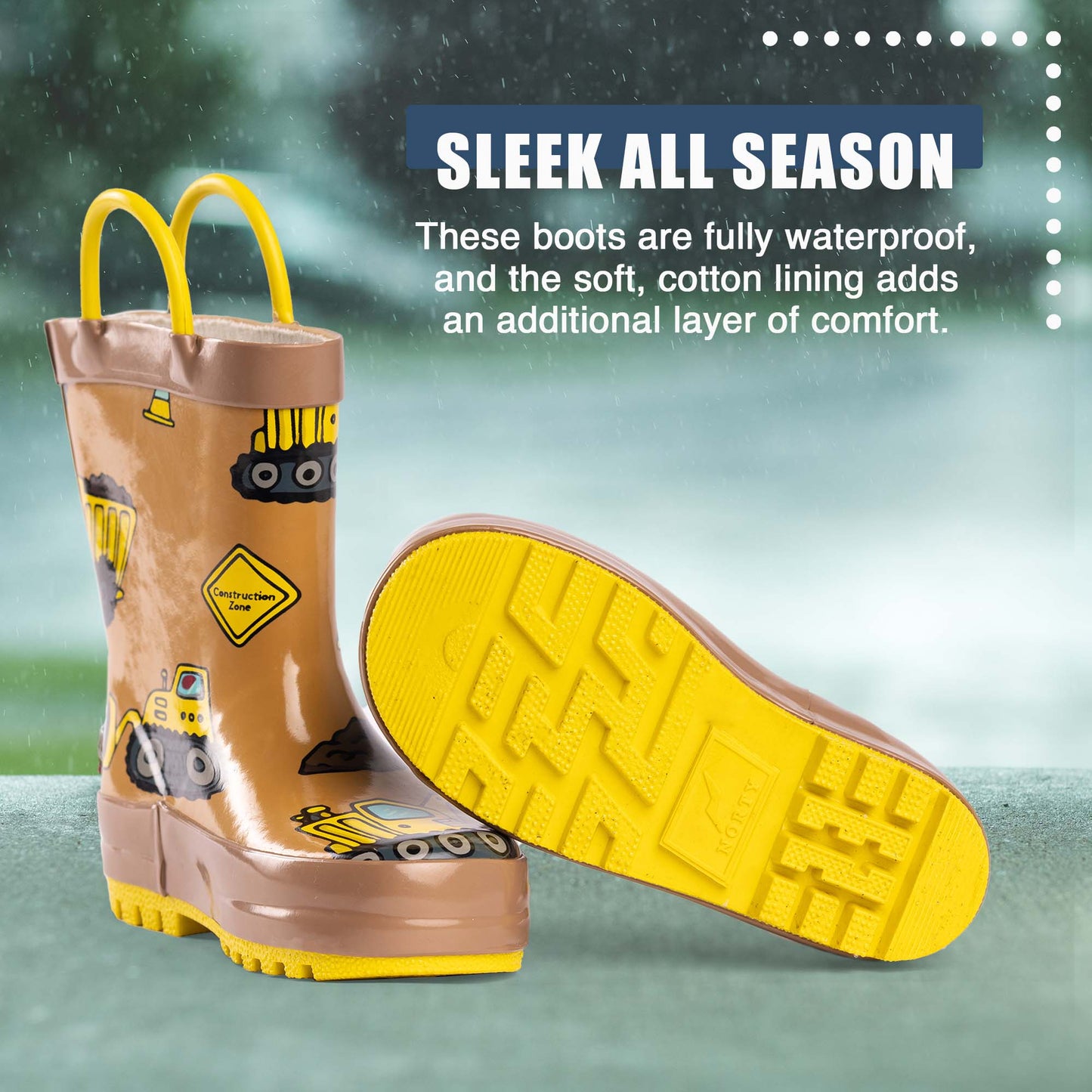 Norty Waterproof Rubber Rain Boots for Kids
