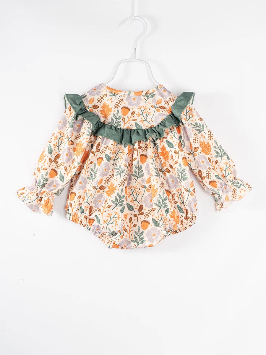 2025 NEW Green Pocket Floral Print Ruffle Baby Girl Romper