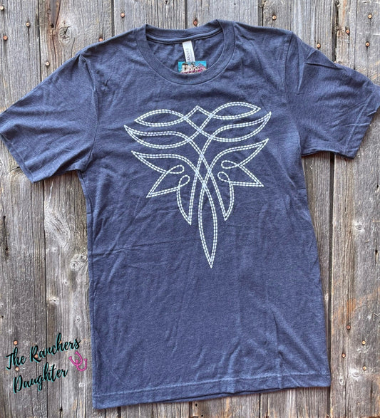 Navy Heather Fancy Boot Stitch Tee