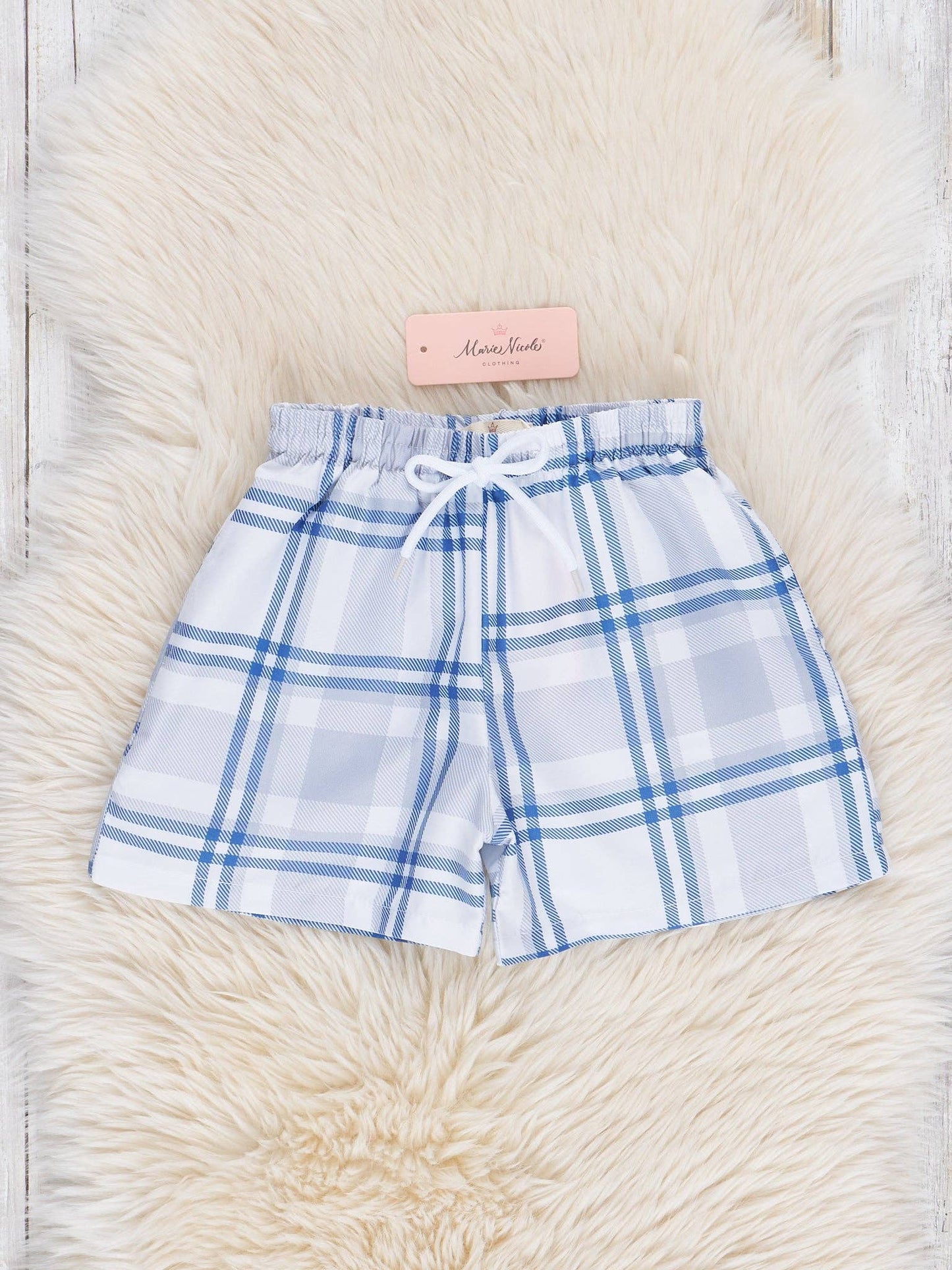 Boys Plaid Swim Trunks Blue