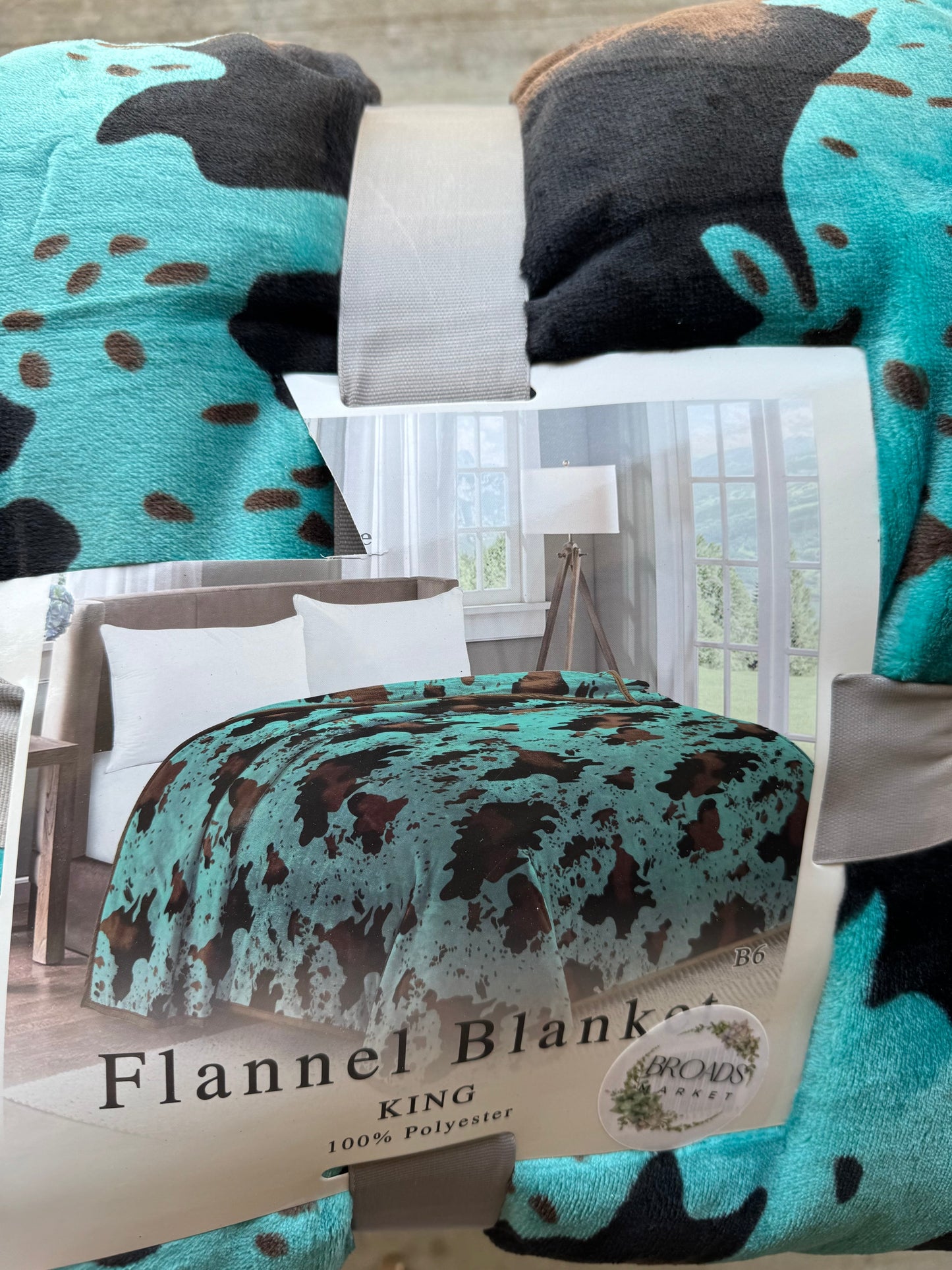 Turquoise Cow Print Super Plush Blanket  93X88