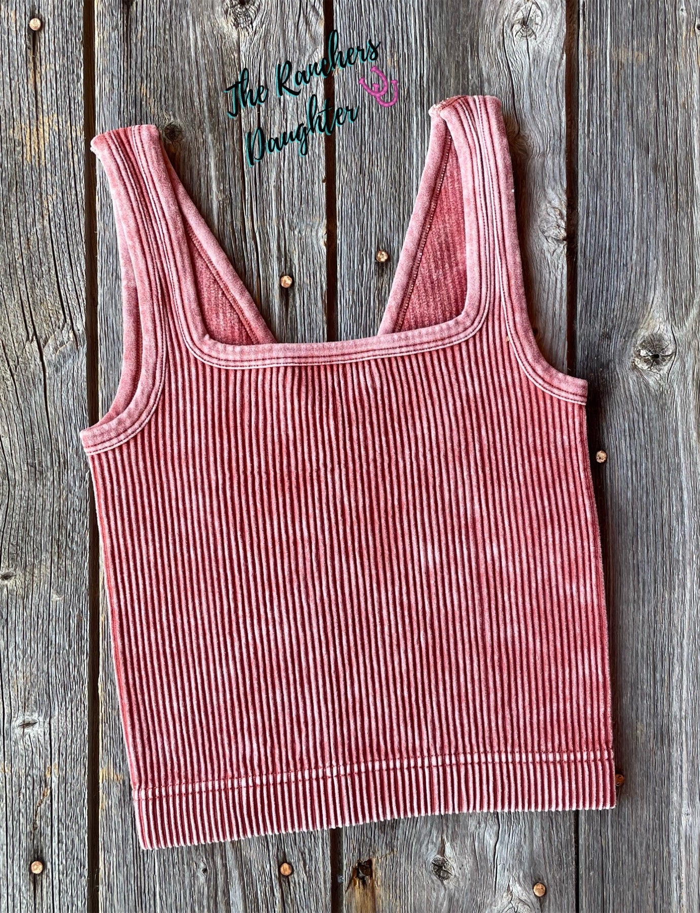 Rust Ribbed Crop Tank with Reversible Neckline
