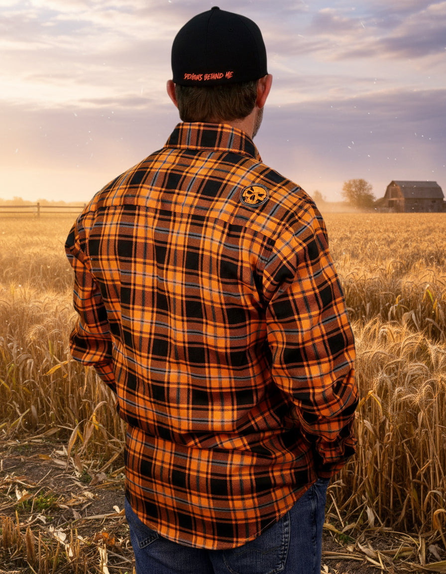The "Harvest" Orange, Black & Gray Flannel (Hidden Snap Collars)
