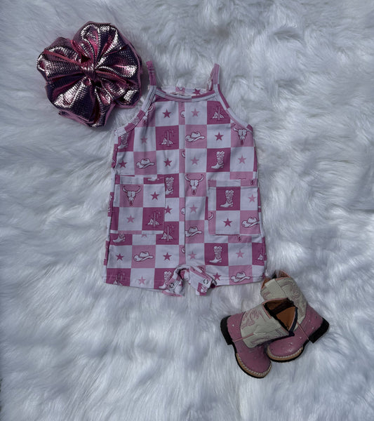 Pink Western Checkered Romper (FINAL SALE)