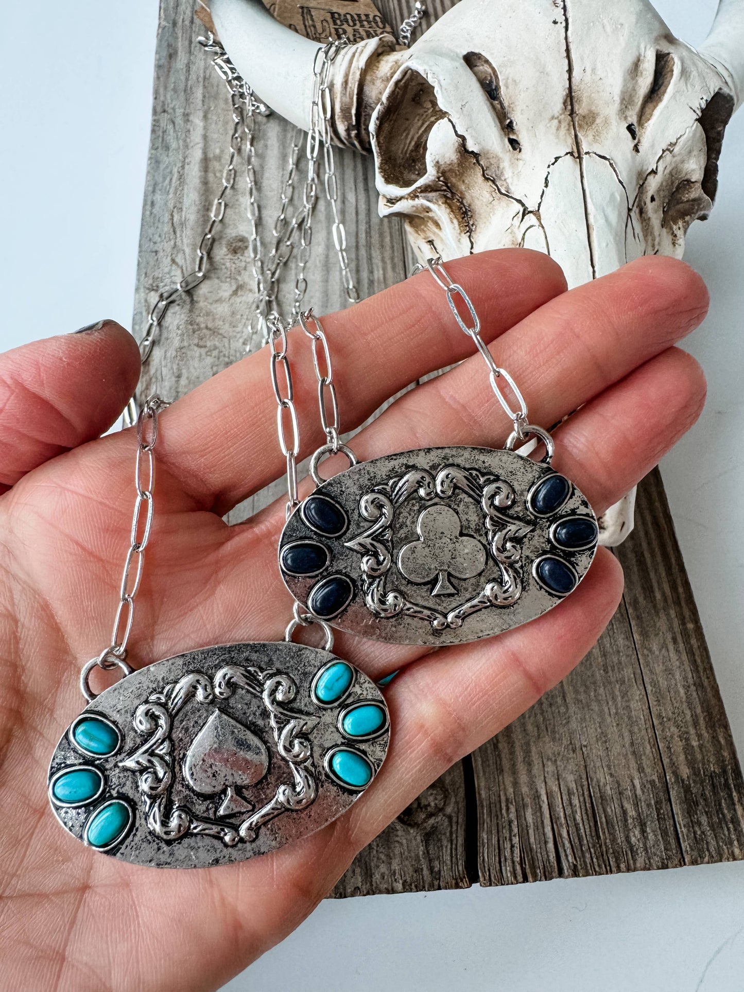 Western Card Theme Metal Necklace