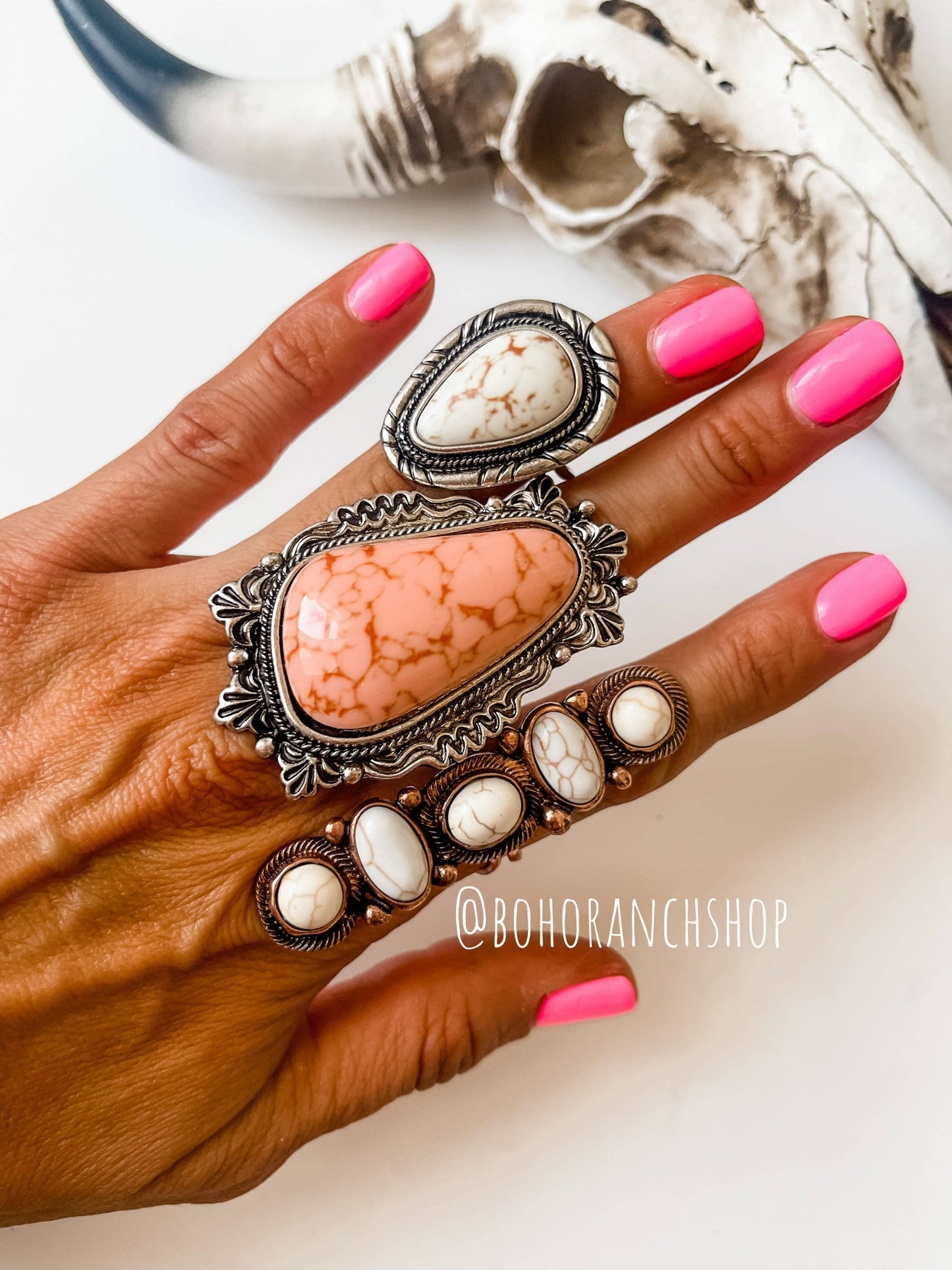 Western Teardrop Stone Cuff Ring