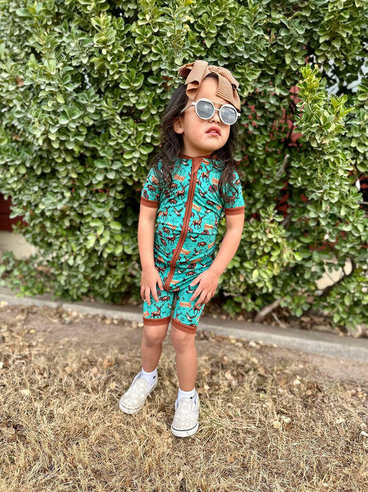 TEAL Bella-Breez Hunting Club Bamboo Shortie Romper (FINAL SALE)